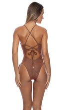 TOASTED GLOW - Square Neck Laced Up One Piece • Brown | Gold