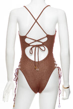 TOASTED GLOW - Square Neck Laced Up One Piece • Brown | Gold
