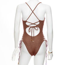 TOASTED GLOW - Square Neck Laced Up One Piece