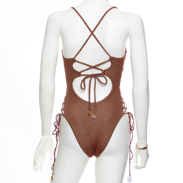 TOASTED GLOW - Square Neck Laced Up One Piece