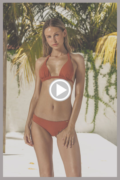 BAMBOO SANDS - Triangle Halter Top & Full Ruched Back Bottom • Terracota