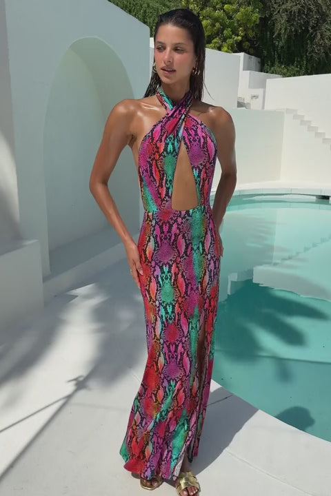 ELECTRIC SKIN - Halter Neck Cut Out Long Dress