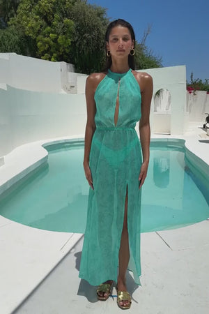 IN THE GROOVE - Halter Keyhole Maxi Dress