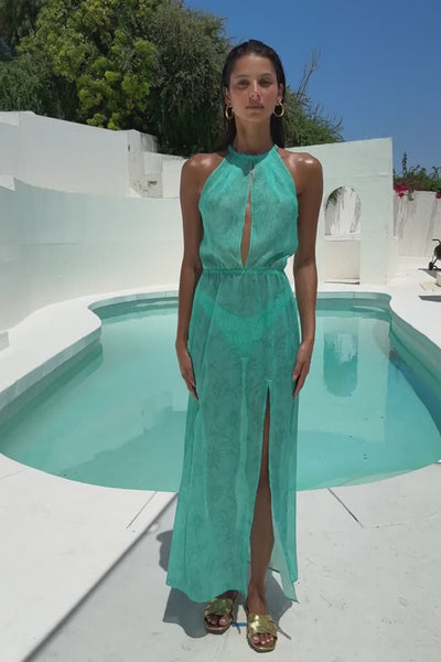 IN THE GROOVE - Halter Keyhole Maxi Dress