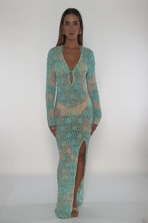 BLOOM ILLUSIONS - Long Sleeve Keyhole Cut Out Maxi Dress