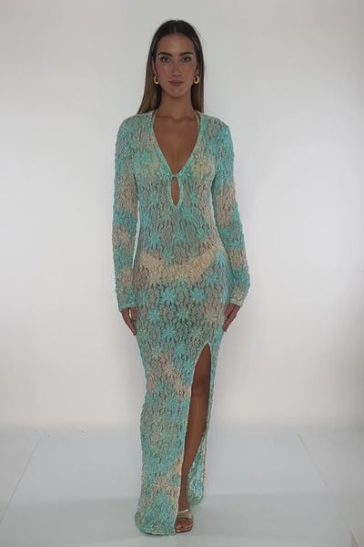 BLOOM ILLUSIONS - Long Sleeve Keyhole Cut Out Maxi Dress