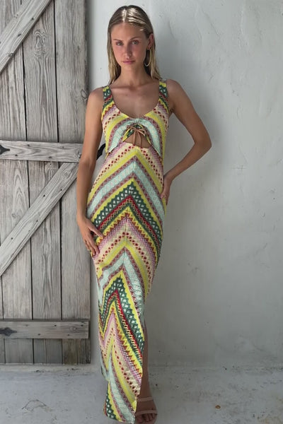 HIGH NOON HEAT - Drawstring Peek A Boo Maxi Dress