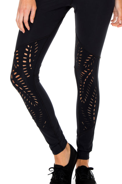 TRINIDAD - High Neck Racer Tank Top & Laser Cuts Legging • Black