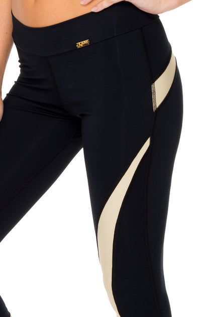 BARACOA - Elastic Band Sports Bra Top & Gold Cut Out Capri • Black Gold