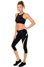 BARACOA - Elastic Band Sports Bra Top & Gold Cut Out Capri • Black Gold