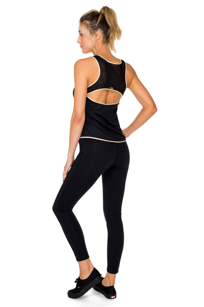 BARACOA - Gold Mesh Racerback Tank Top & Gold Cut Out Legging • Black Gold
