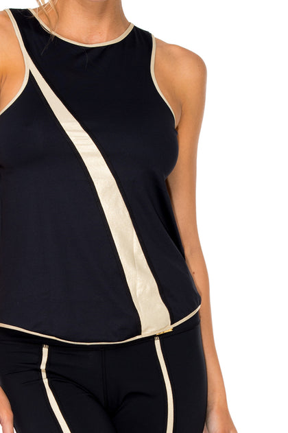 BARACOA - Gold Mesh Racerback Tank Top & Gold Cut Out Legging • Black Gold