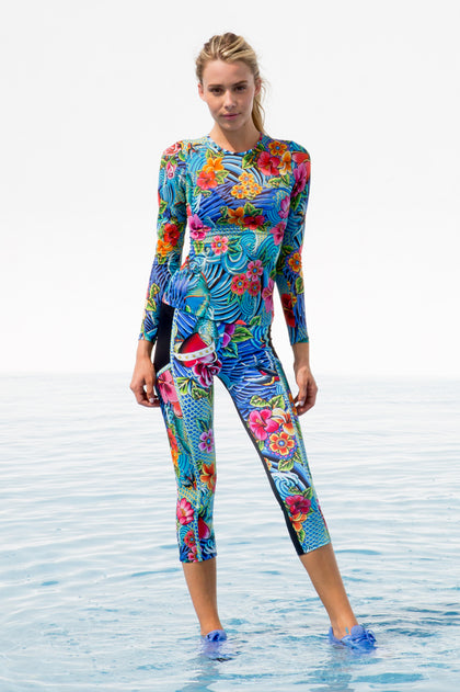 INKED BABE - Long Sleeve Inked Top & Mesh Panel Capri • Multicolor