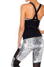 BOMBO - Mesh Inner Top V Cross Back Tanktop & Cross Waistband Mesh Cut Out Capri Legging • Multicolor