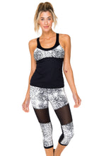 BOMBO - Mesh Inner Top V Cross Back Tanktop & Cross Waistband Mesh Cut Out Capri Legging • Multicolor