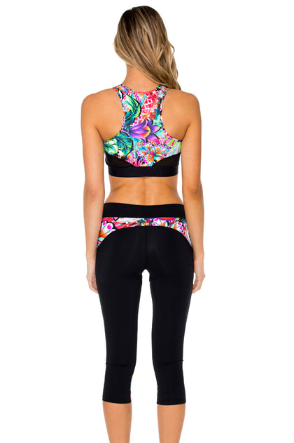 VIVA CUBA - Elastic Band Sports Bra & Cross Waistband Capri • Multicolor