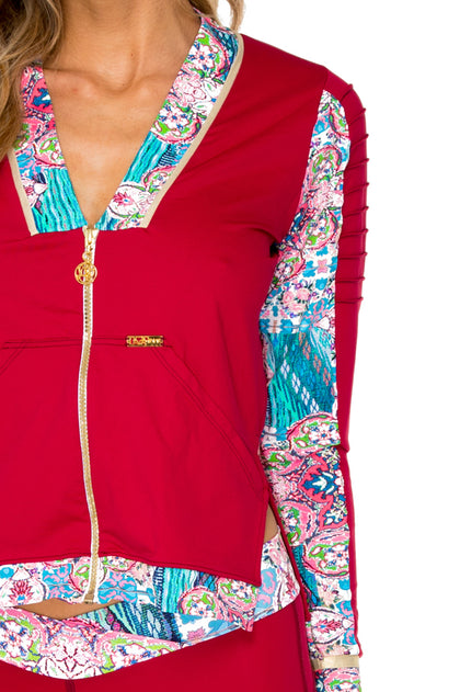 AZUCAR - Pintucked Sleevers Open Side Jacket & Cross Waistband Capri Legging • Multicolor