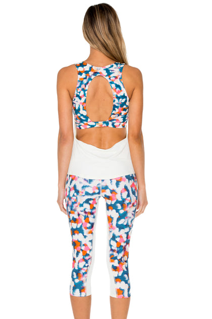 VIA BLANCA - Inner Top Racer Back Overlay Tank & Stripe Panel Inner Thigh Capri Legging • Multicolor