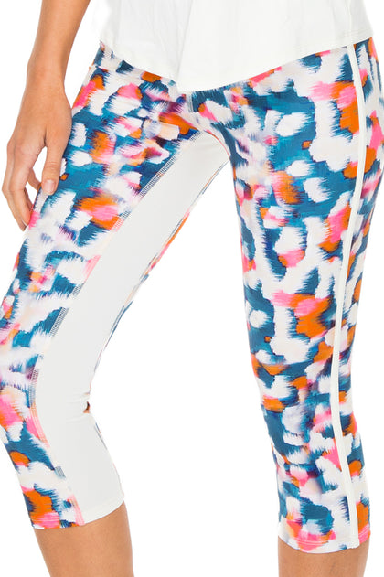 VIA BLANCA - Inner Top Racer Back Overlay Tank & Stripe Panel Inner Thigh Capri Legging • Multicolor