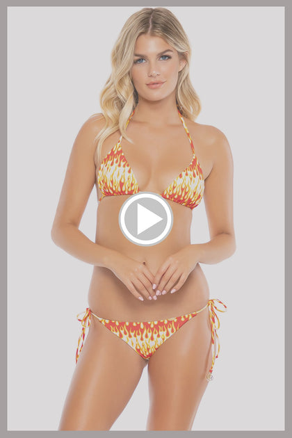 FLAME OF LOVE - Triangle Top & Wavy Ruched Back Tie Side Bottom • White Runway