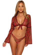 WILD LOVE - Stitched Bell Sleeve Crop Top & High Leg Bottom • Coral