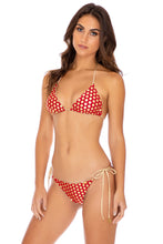 DOTTED DELIGHT - Triangle Top & Wavy Ruched Back Tie Side Bottom • Ruby Red