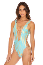 DOTTED DELIGHT - Open Side One Piece Bodysuit • Aqua
