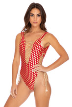 DOTTED DELIGHT - Open Side One Piece Bodysuit • Ruby Red