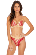 DOTTED DELIGHT - Underwire Top & High Leg Banded Waist Bottom • Ruby Red