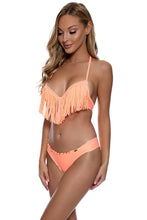 COSITA BUENA - Plunge Push Up Fringe Underwire Top & Wavy Ruched Back  Bottom • Miami Peach