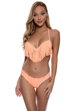 COSITA BUENA - Plunge Push Up Fringe Underwire Top & Wavy Ruched Back  Bottom • Miami Peach