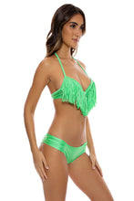 COSITA BUENA - Plunge Push Up Fringe Underwire Top & Scrunch Side Full Bottom • Snob Green