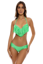 COSITA BUENA - Plunge Push Up Fringe Underwire Top & Scrunch Side Full Bottom • Snob Green