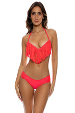 COSITA BUENA - Plunge Push Up Fringe Underwire Top & Scrunch Side Full Bottom • Bombshell Red