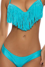 COSITA BUENA - Plunge Push Up Fringe Underwire Top & Seamless Thong Bottom • Aruba Blue