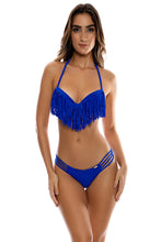 COSITA BUENA - Plunge Push Up Fringe Underwire Top & Multi Strap Ruched Back Bottom • Electric Blue