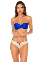COSITA BUENA - Underwire Push Up Bandeau Top & Drawstring Ruched Brazilian Bottom • Electric Blue