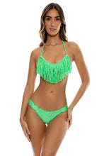 COSITA BUENA - Fringe Scoop Halter Top & Fringethong Bottom • Snob Green