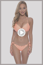 COSITA BUENA - Molded Push Up Bandeau Halter Top & Wavy Ruched Back Tie Side Bottom • Miami Peach