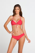 COSITA BUENA - Waves Molded Push Up Bandeau Halter & Pucher Band Ruched Minimal Coverage Bottom • Bombshell Red