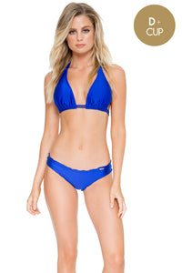 COSITA BUENA - Halter Triangle Top & Full Ruched Back Bottom • Electric Blue