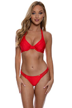 COSITA BUENA - Underwire Halter Top & Multi Strap Ruched Back Bottom • Luli Red
