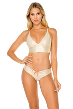 COSITA BUENA - Cross Back Bustier Top & Drawstring Ruched Brazilian Bottom • Azafran