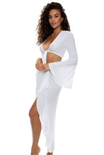 COSITA BUENA - Bell Sleeve Crop Top & Ruffle High Lo Slit Skirt • White