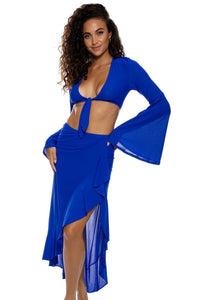 COSITA BUENA - Bell Sleeve Crop Top & Ruffle High Lo Slit Skirt • Electric Blue