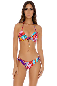 CUBANA PELIGROSA - Adjustable Front Molded Triangle Halter & Full Coverage Ruched • Multicolor