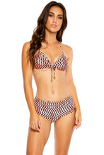 GLAM LOVIN - Molded Push Up Bandeau Halter Top & High Waist Full Ruched Back Bottom • Coral