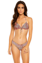 GLAM LOVIN - Molded Push Up Bandeau Halter Top & Pucker Band Ruched Minimal Coverage Bottom • Coral