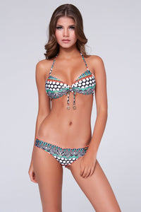 COSMOS IN MIAMI - Molded Push Up Bandeau Halter Top & Full Ruched Back Bottom • Multicolor