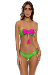 BESOS Y LAZOS - Bow Bandeau Top & Wavy Ruched Back Bottom • Apple Hot  Pink